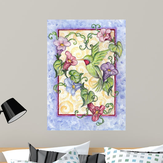 Hummingbird with Trumpet Flowers Wall Decal
