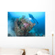 Diver Explores Wreck Us Wall Decal Design 1