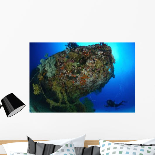 Diver under Coral Encrusted Wall Decal
