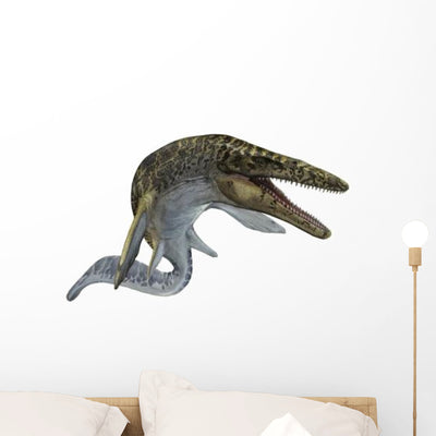 Illustration Mosasaurus from Cretaceous Wall Decal shown on a wall