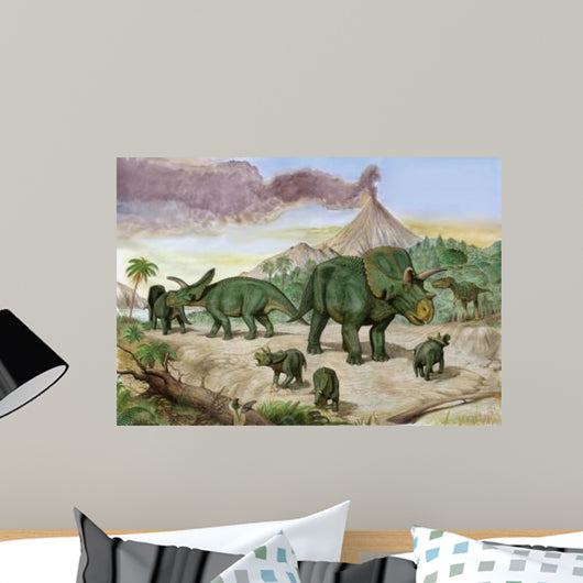 Albertosaurus Observes Family Arrhinoceratops Wall Decal