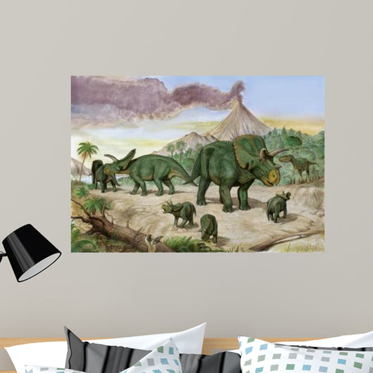 Albertosaurus Observes Family Arrhinoceratops Wall Decal