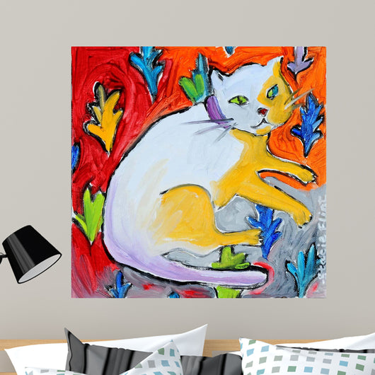Kitty with Leaf Pattern Wall Decal