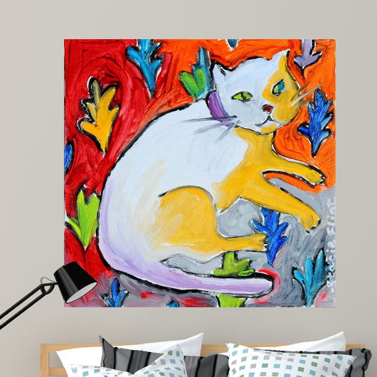 Kitty with Leaf Pattern Wall Decal