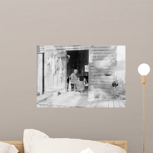 Elder Woman Knitting Farm Wall Decal
