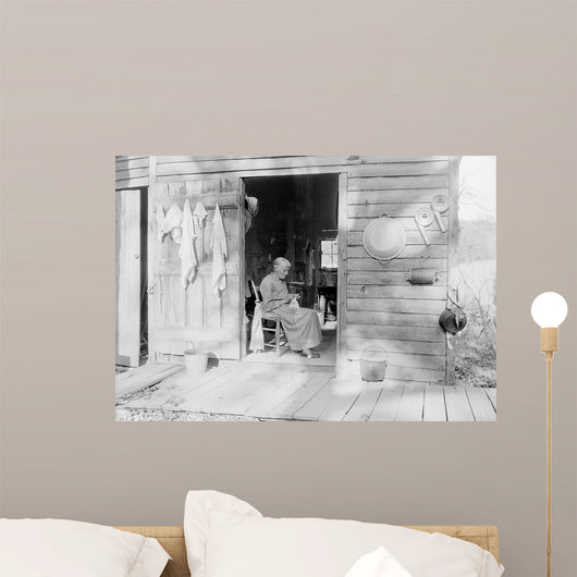 Elder Woman Knitting Farm Wall Decal