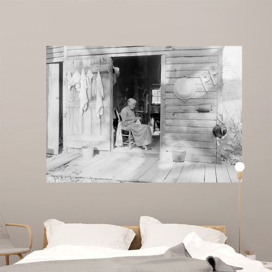 Elder Woman Knitting Farm Wall Decal