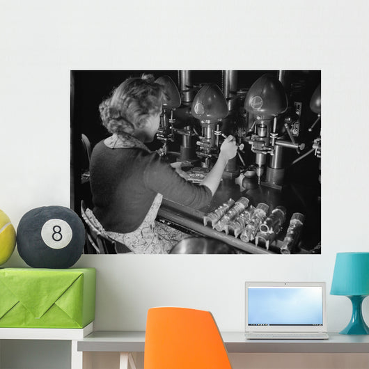 Woman Worker Drilling Castings Wall Decal