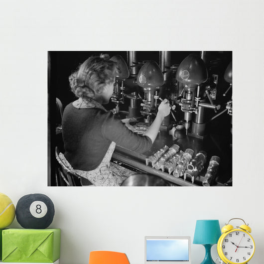 Woman Worker Drilling Castings Wall Decal
