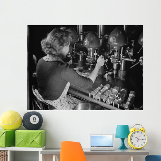 Woman Worker Drilling Castings Wall Decal
