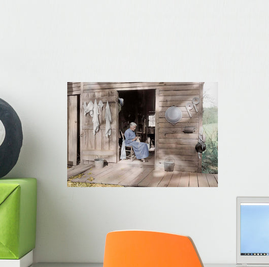 Elder Woman Knitting Farm Wall Decal