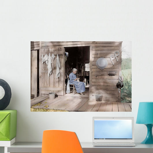 Elder Woman Knitting Farm Wall Decal