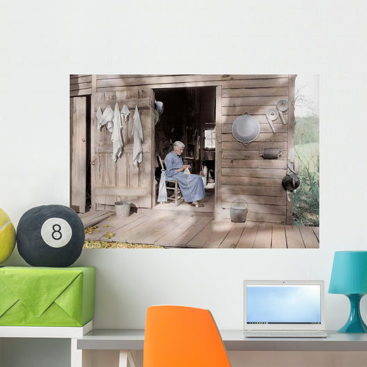 Elder Woman Knitting Farm Wall Decal
