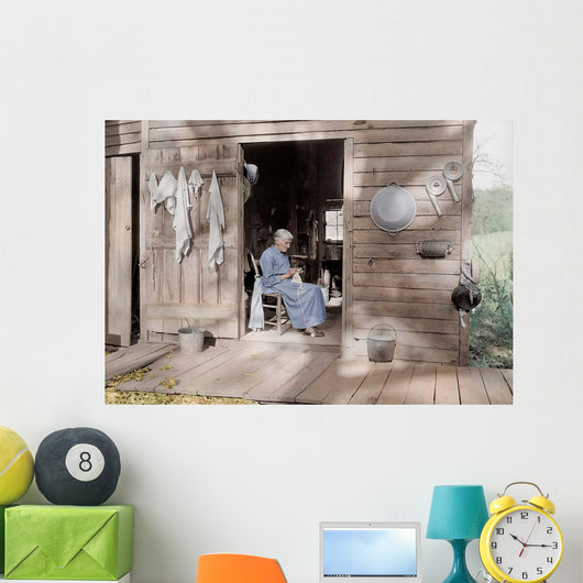 Elder Woman Knitting Farm Wall Decal