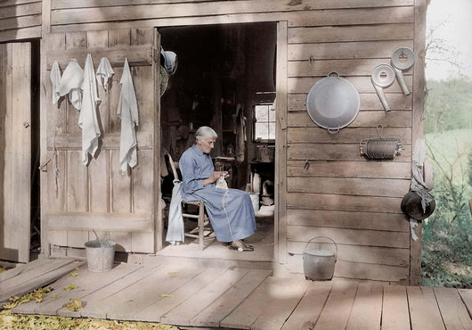 Elder Woman Knitting Farm Wall Decal