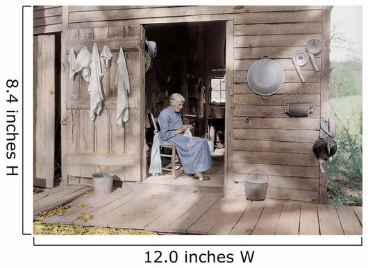 Elder Woman Knitting Farm Wall Decal