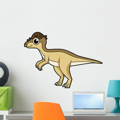 Cute Illustration Pachycephalosaurus Dinosaur Wall Decal Design 3 shown on a wall