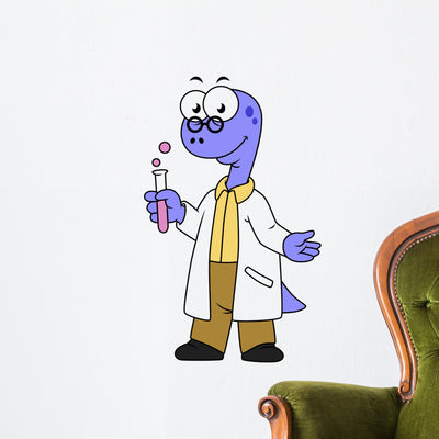 Illustration Brontosaurus Chemist Wall Decal shown on a wall