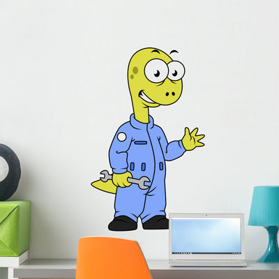 Illustration Brontosaurus Mechanic Wall Decal shown on a wall