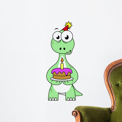 Illustration Brontosaurus with Birthday Wall Decal shown on a wall