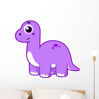 Cute Illustration Brontosaurus Dinosaur Wall Decal shown on a wall
