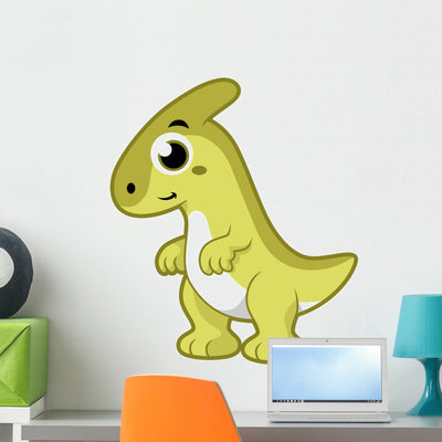 Cute Illustration Parasaurolophus Dinosaur Wall Decal Design 3 shown on a wall