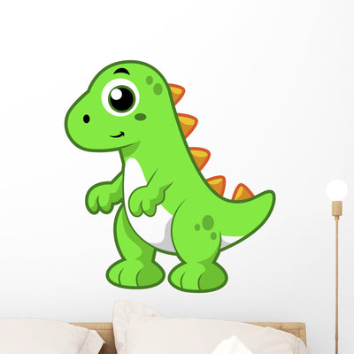 Cute Illustration Tyrannosaurus Rex Wall Decal Design 3 shown on a wall