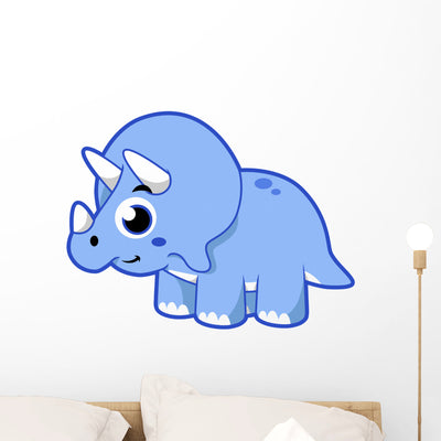 Cute Illustration Triceratops Dinosaur Wall Decal shown on a wall