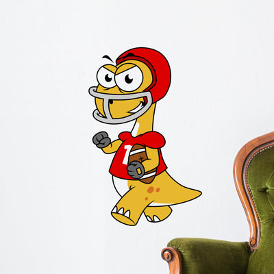 Illustration Brontosaurus Playing Football Wall Decal shown on a wall