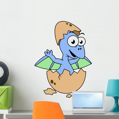 Cute Illustration Baby Pterodactyl Wall Decal shown on a wall