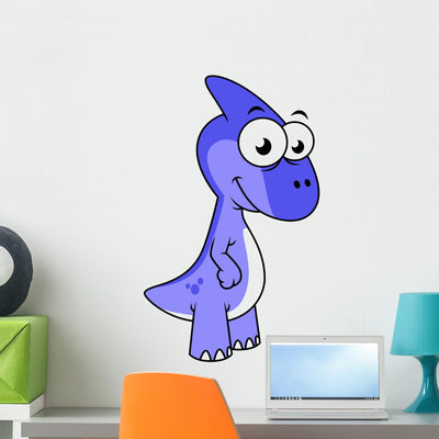 Cute Illustration Parasaurolophus Dinosaur Wall Decal Design 2 shown on a wall