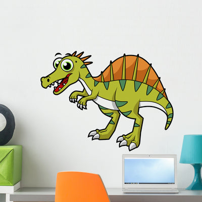 Cute Illustration Smiling Spinosaurus Wall Decal shown on a wall