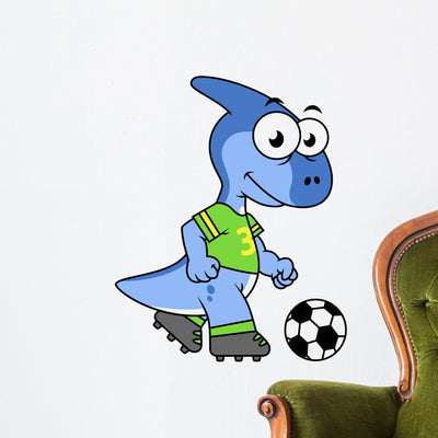 Cute Illustration Parasaurolophus Playing Wall Decal shown on a wall