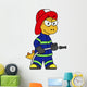 Illustration Tyrannosaurus Rex Firefighter Wall Decal