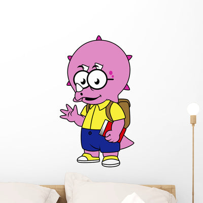Illustration Triceratops Nerd with Wall Decal shown on a wall