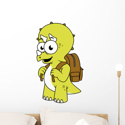 Illustration Triceratops with Backpack Wall Decal shown on a wall