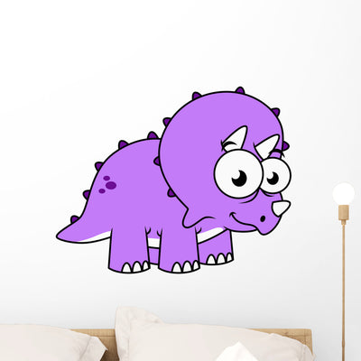 Cute Illustration Triceratops Wall Decal shown on a wall