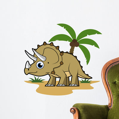 Cute Triceratops Tropical Climate Wall Decal shown on a wall