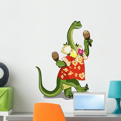 Illustration Brontosaurus Playing Maracas Wall Decal shown on a wall