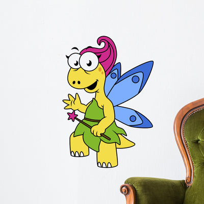 Cartoon Illustration Fairysaur Dinosaur Wall Decal shown on a wall
