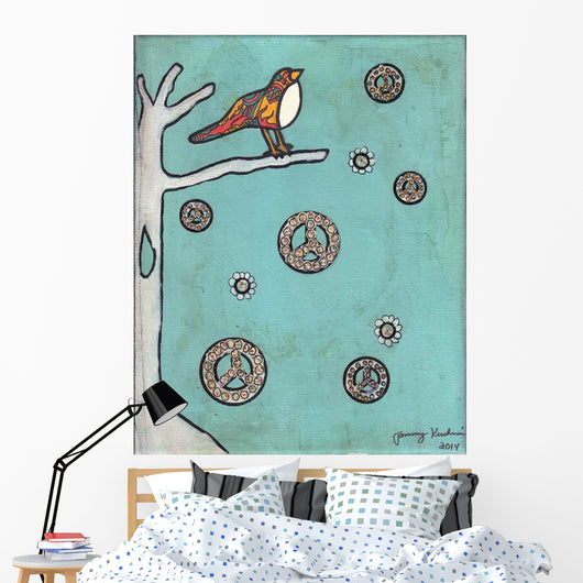Peace Sign Bird Wall Decal