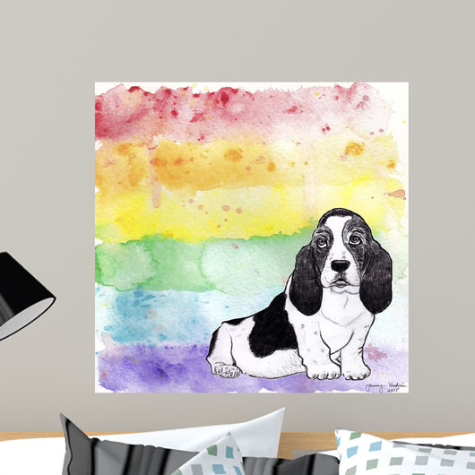 Rainbow Basset Hound Wall Decal