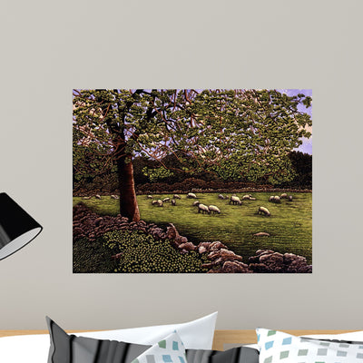 Sheep's Meadow Wall Decal shown on a wall
