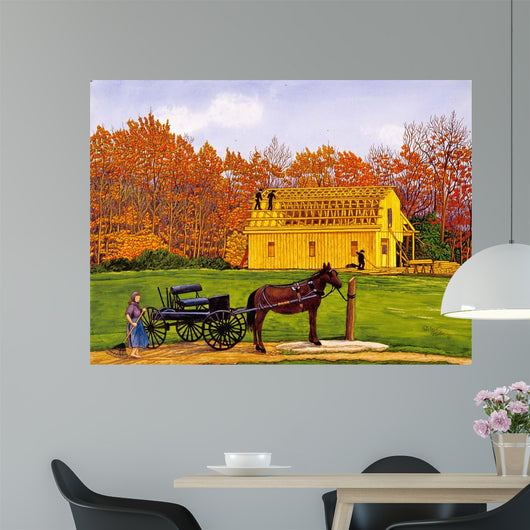 Amish Barn Raising Wall Decal