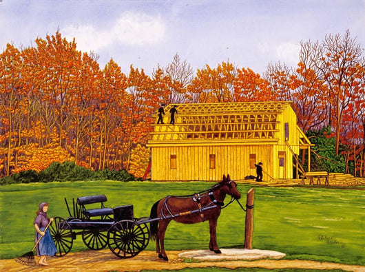 Amish Barn Raising Wall Decal