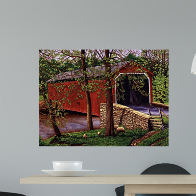 Covered Bridge Sheep Wall Decal shown on a wall