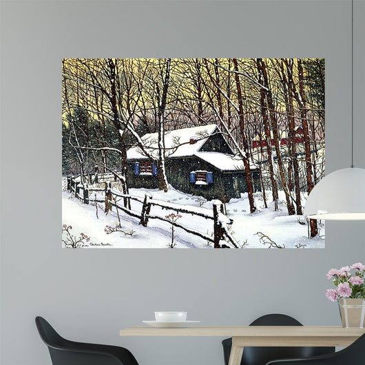 Snow Covered Cabin Wall Decal