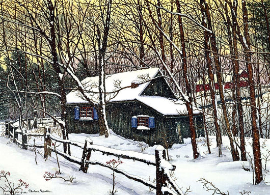 Snow Covered Cabin Wall Decal