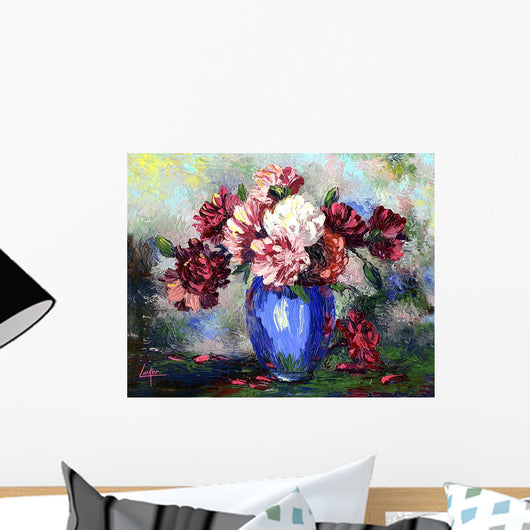 Flowers Blue Vase Wall Decal Design 1
