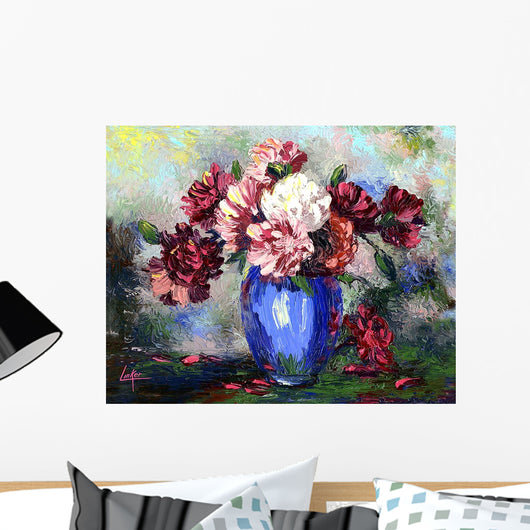 Flowers Blue Vase Wall Decal Design 1